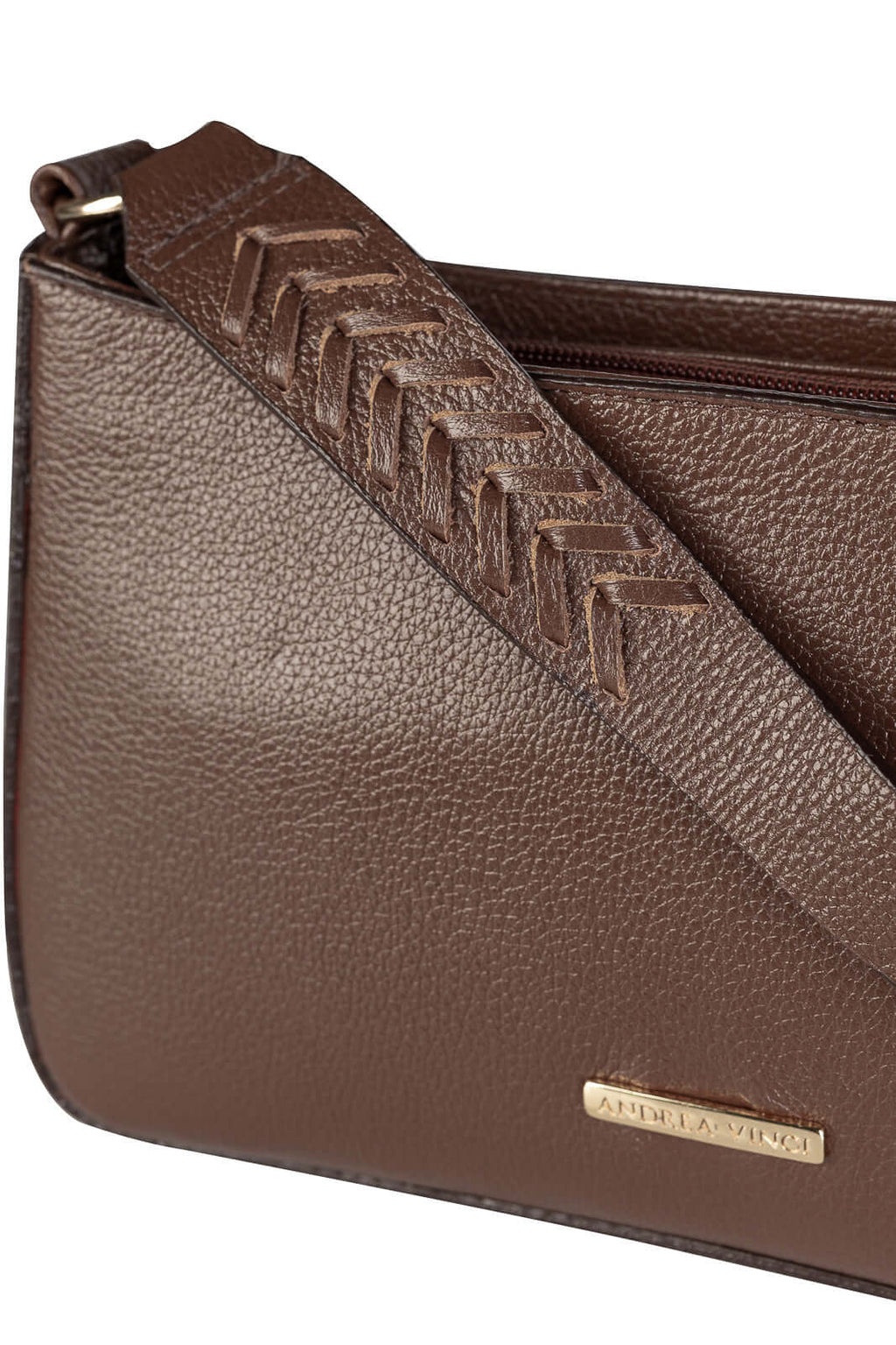 Bolsa de ombro em couro liso baguete Liah - Enluaze