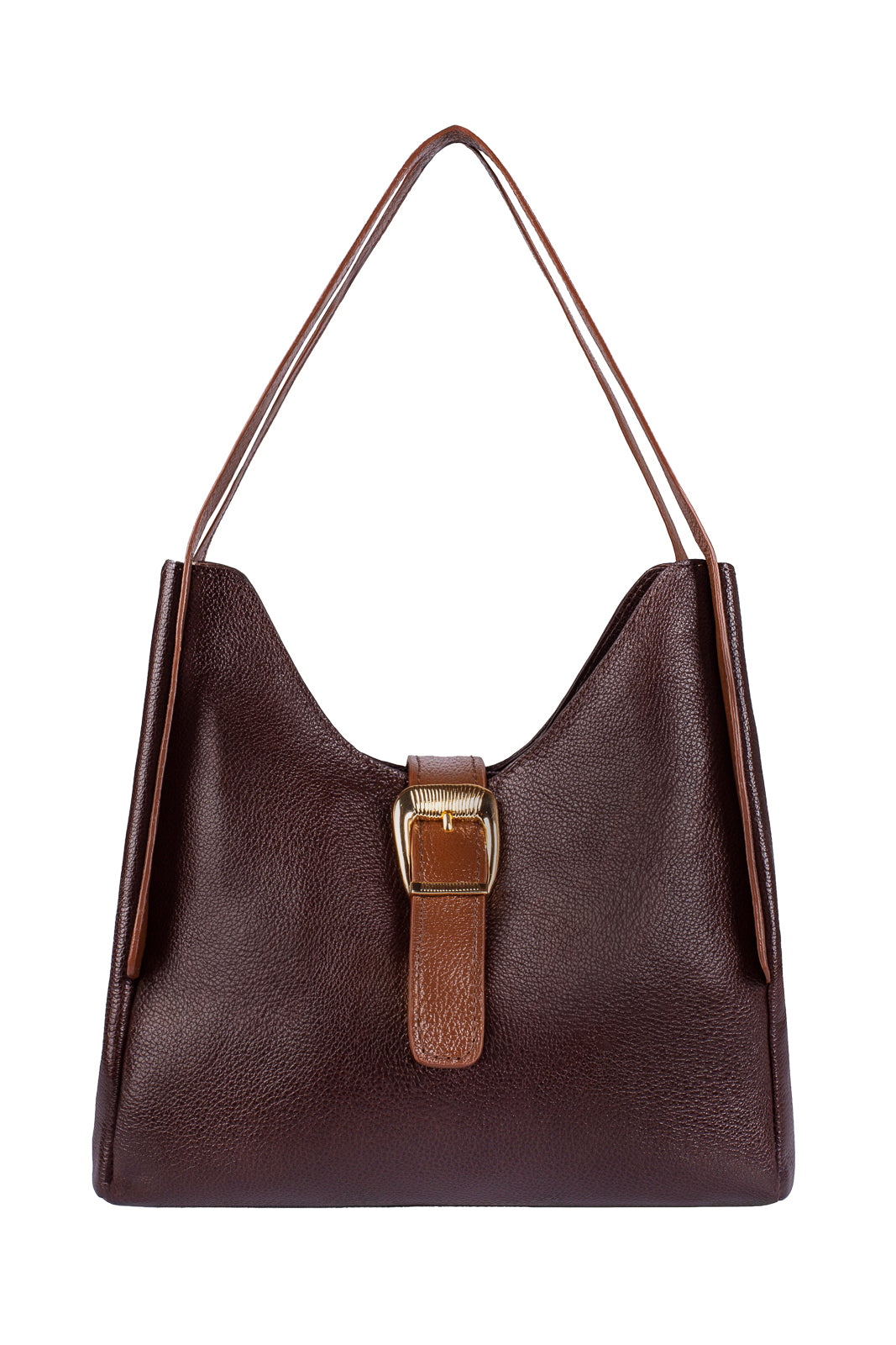 Bolsa de mão em couro liso com fivela Leandra