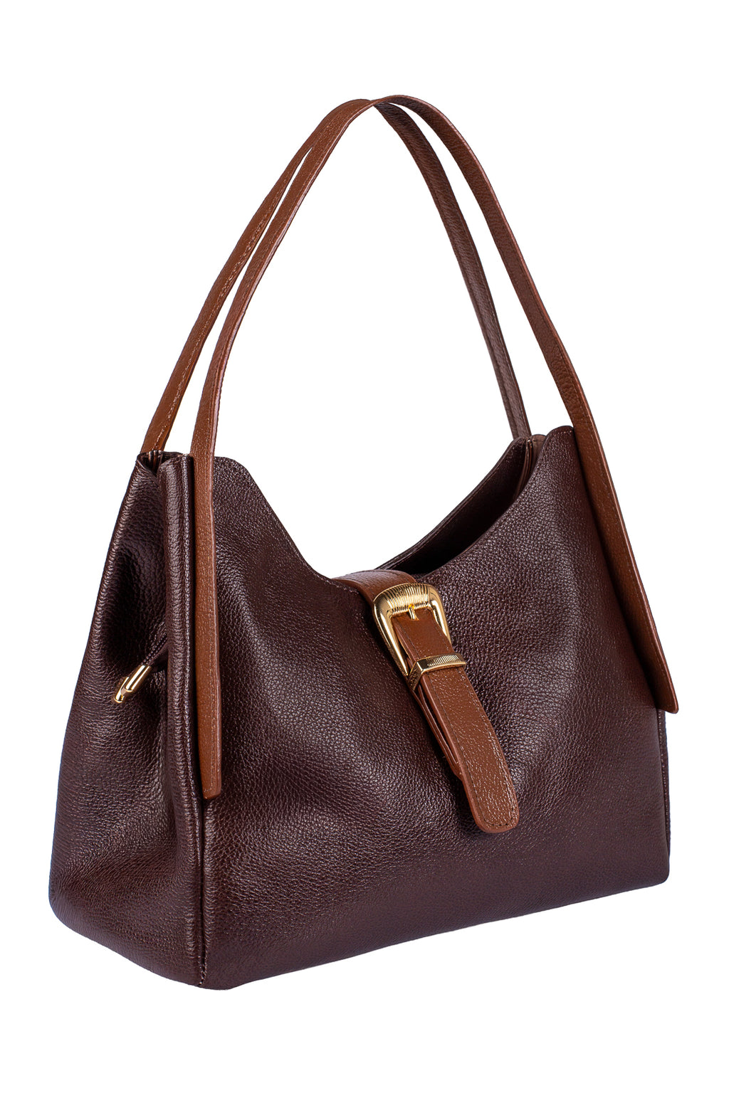 Bolsa de mão em couro liso com fivela Leandra