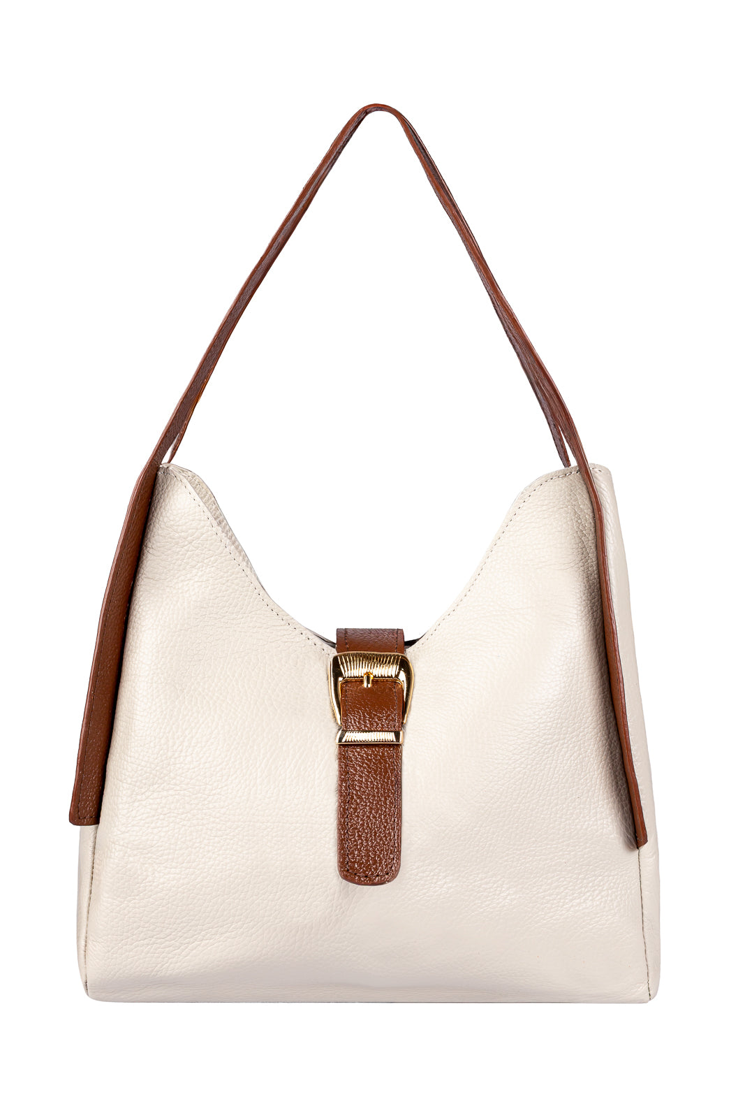 Bolsa de mão em couro liso com fivela Leandra