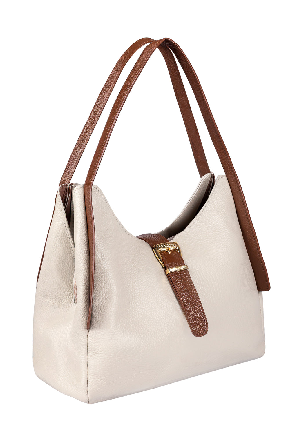Bolsa de mão em couro liso com fivela Leandra