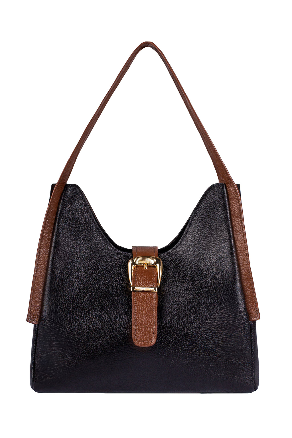 Bolsa de mão em couro liso com fivela Leandra