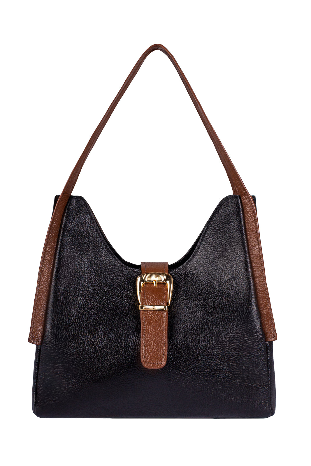 Bolsa de mão em couro liso com fivela Leandra