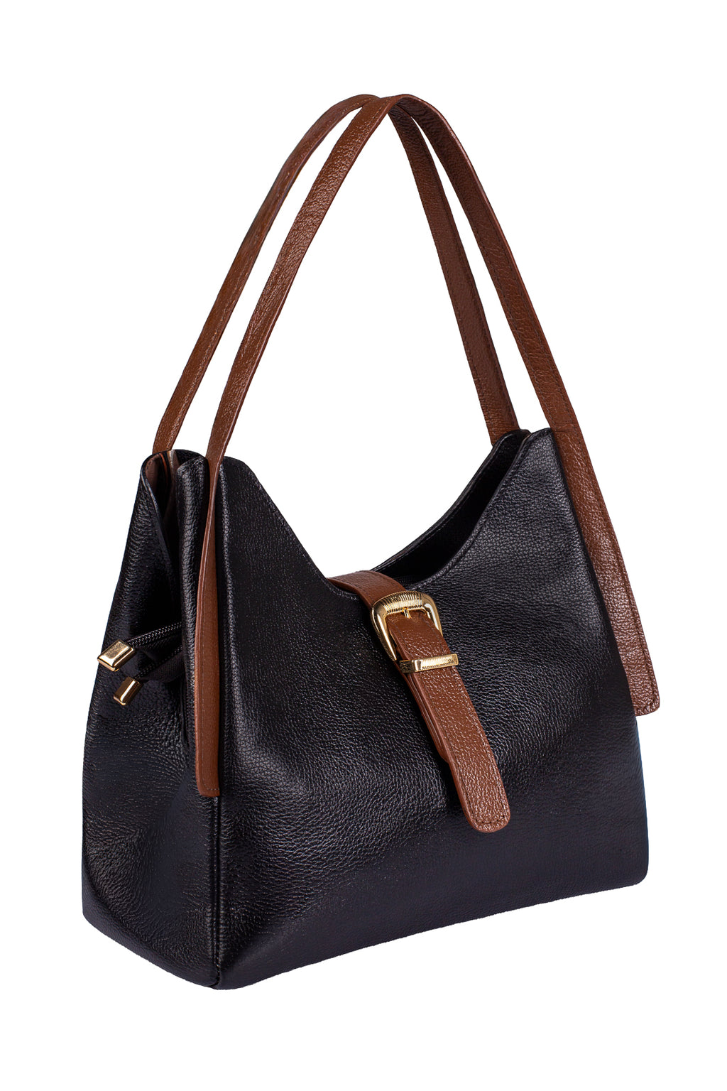 Bolsa de mão em couro liso com fivela Leandra