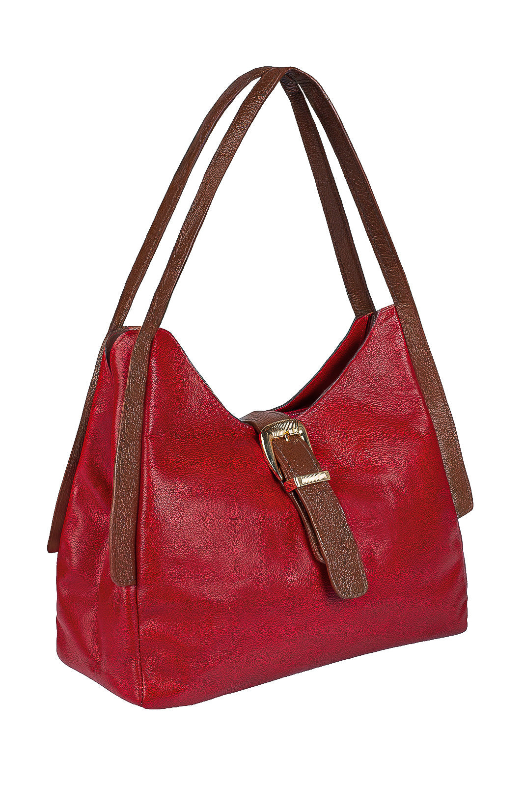 Bolsa de mão em couro liso com fivela Leandra