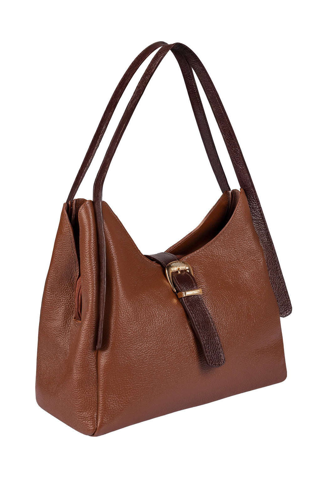 Bolsa de mão em couro liso com fivela Leandra