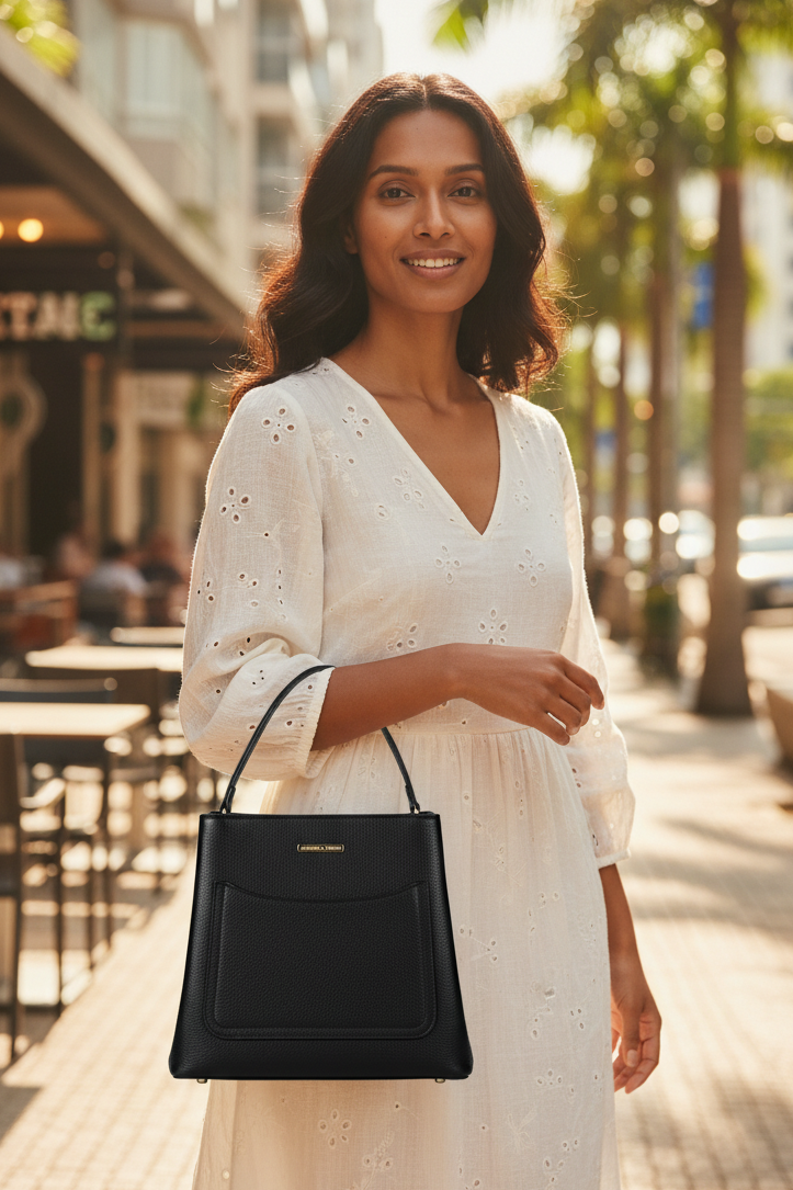 Bolsa de mão em couro liso Madu