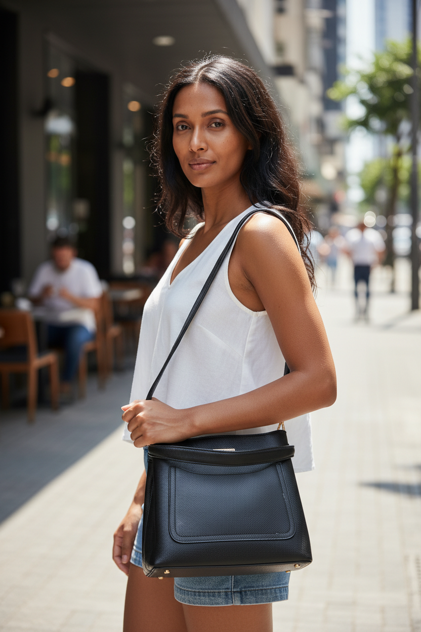 Bolsa de mão em couro liso Madu