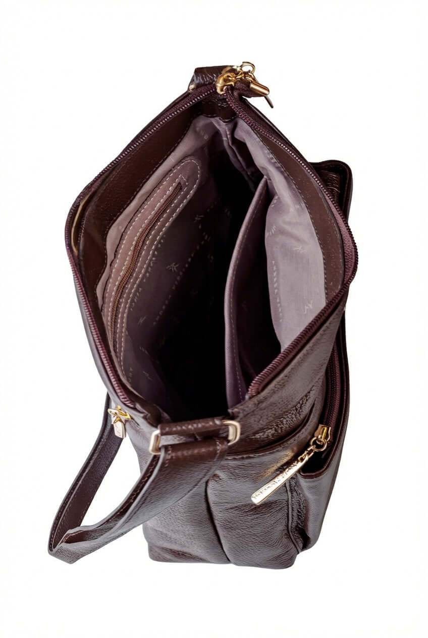 Bolsa transversal de couro liso Giselle - Enluaze