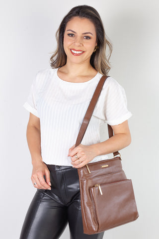 Bolsa transversal de couro liso Giselle