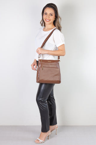 Bolsa transversal de couro liso Giselle