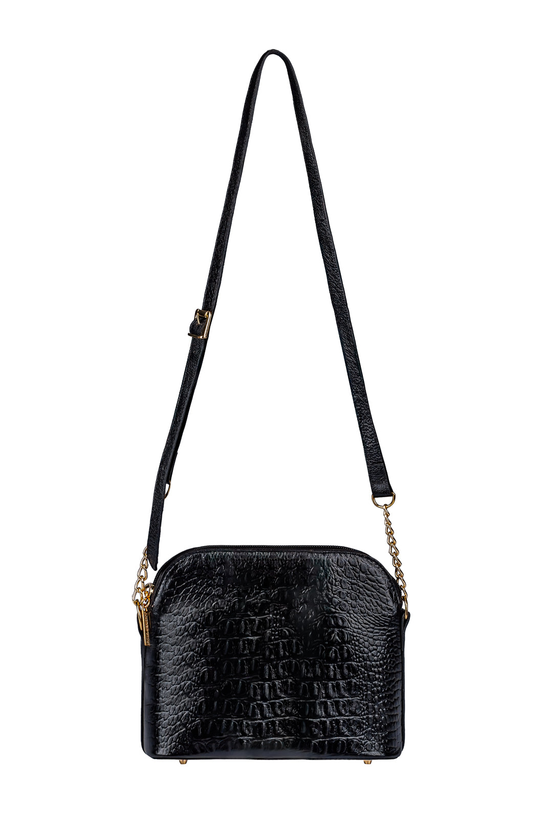 Bolsa transversal detalhe alça com corrente couro croco Pérola