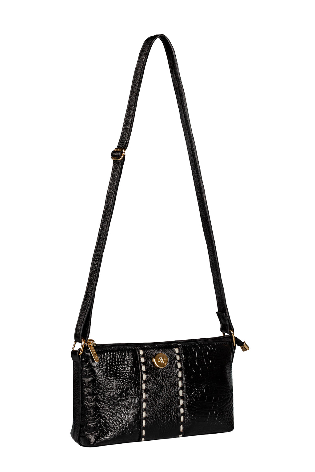 Bolsa pequena transversal de couro croco Ágata