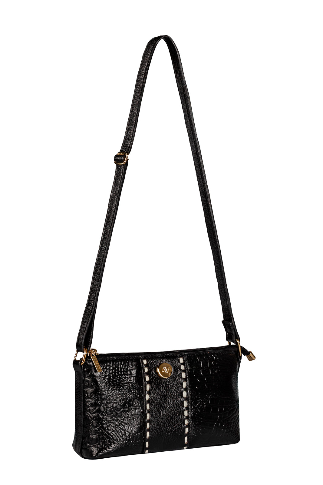 Bolsa pequena transversal de couro croco Ágata