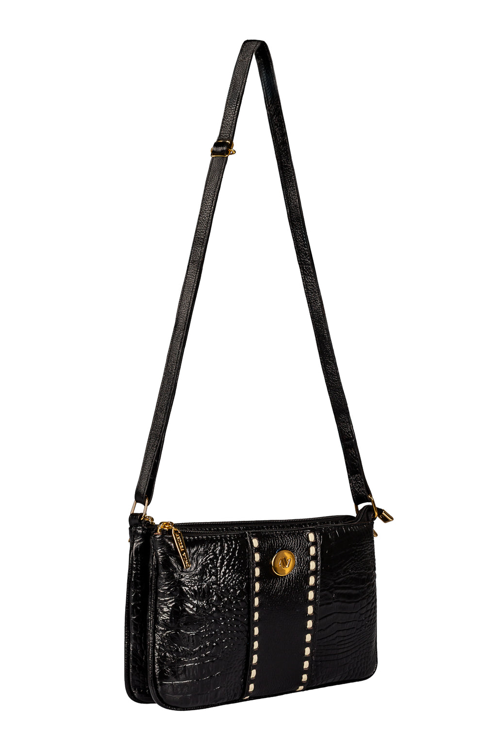 Bolsa transversal de couro croco Cristal