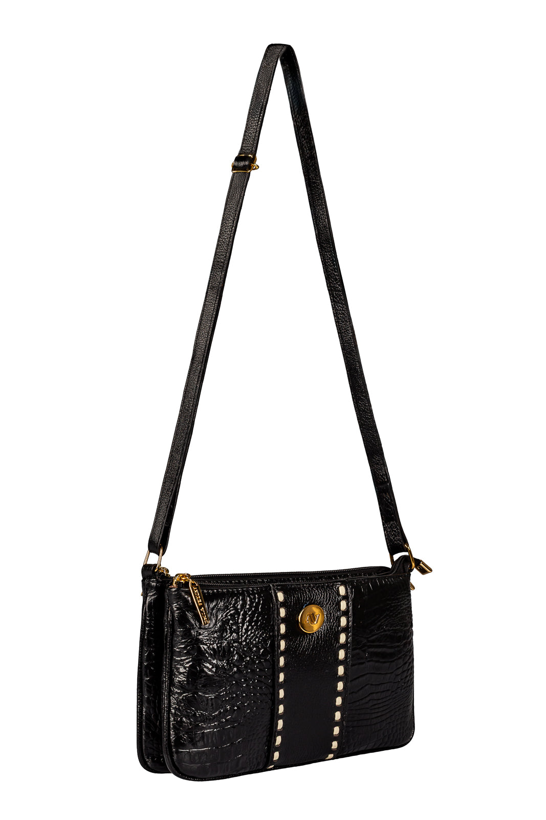 Bolsa transversal de couro croco Cristal