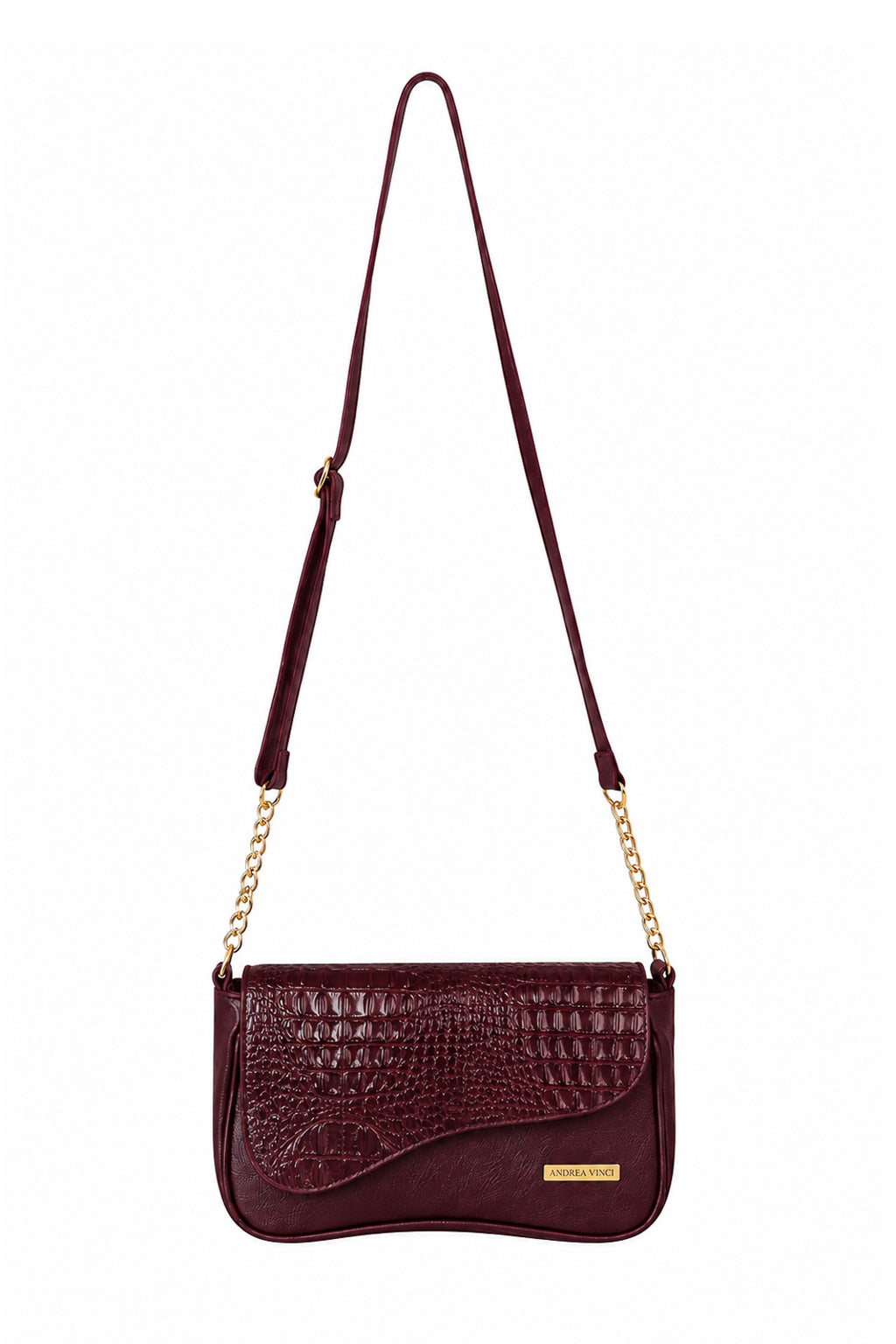 Bolsa transversal de couro croco com tampa e corrente Olga