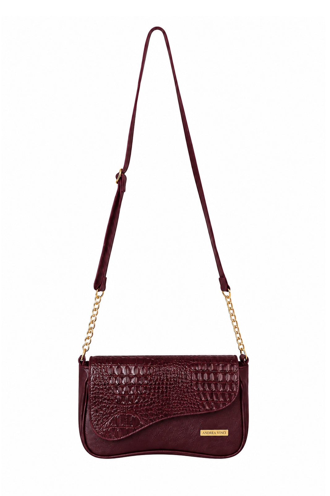Bolsa transversal de couro croco com tampa e corrente Olga