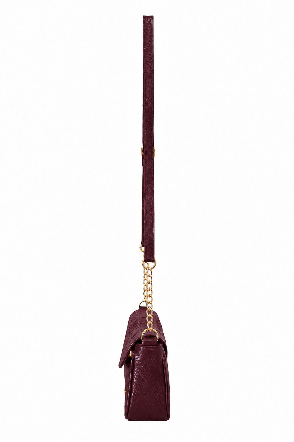 Bolsa transversal de couro croco com tampa e corrente Olga