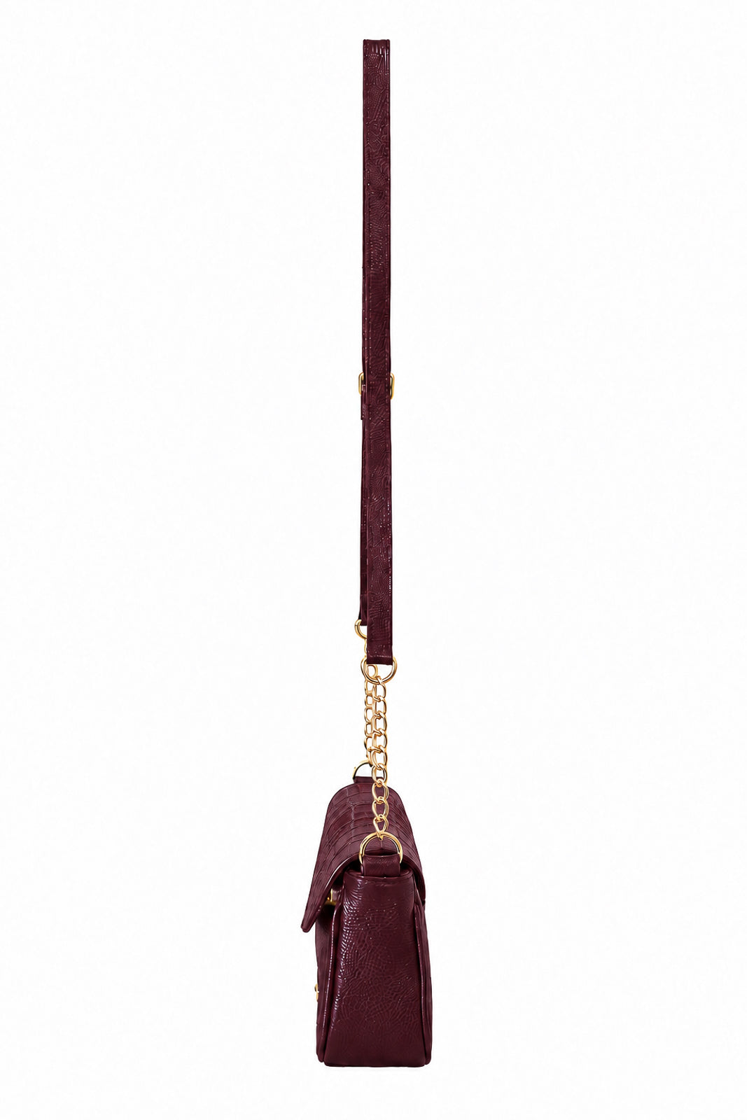 Bolsa transversal de couro croco com tampa e corrente Olga