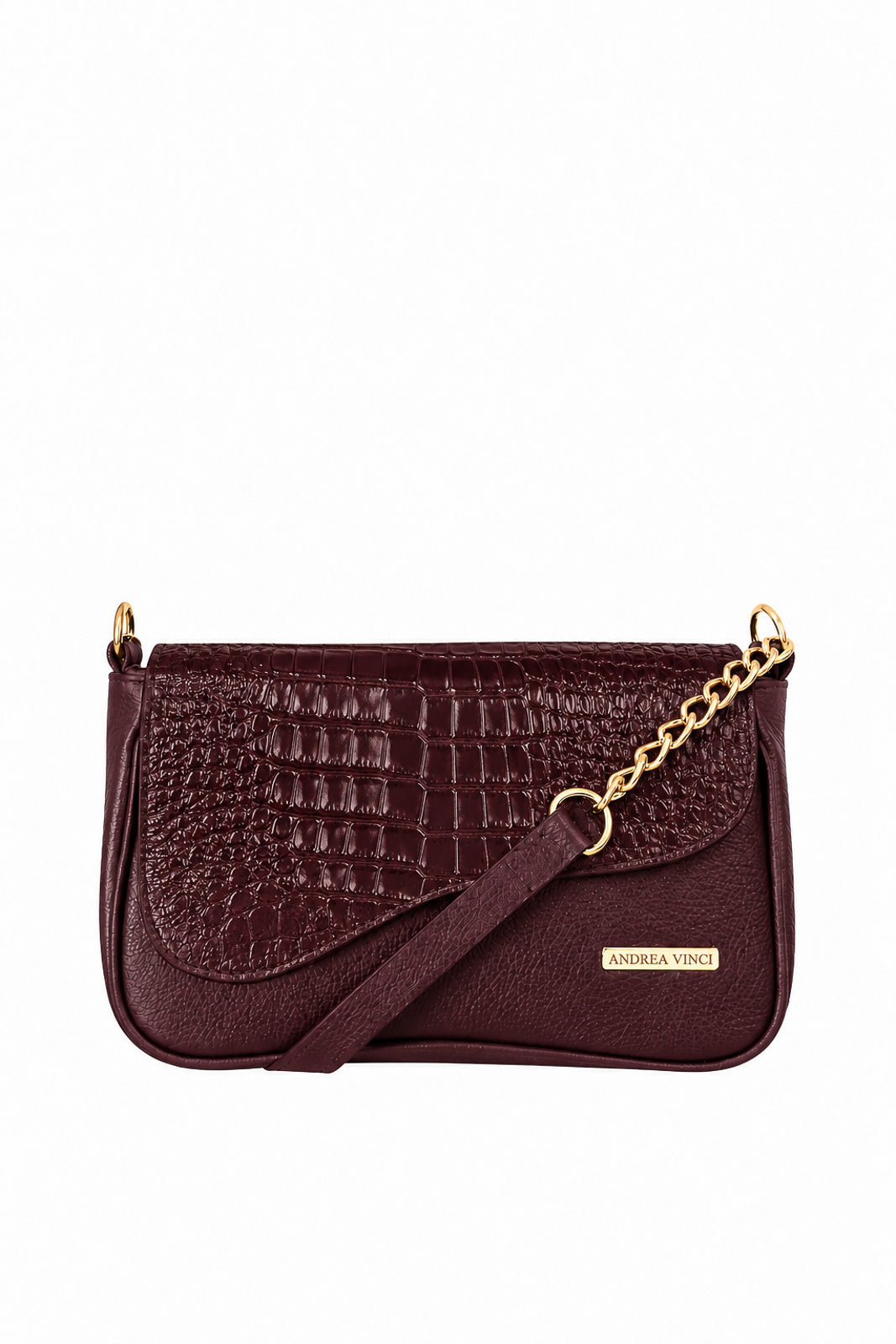 Bolsa transversal de couro croco com tampa e corrente Olga