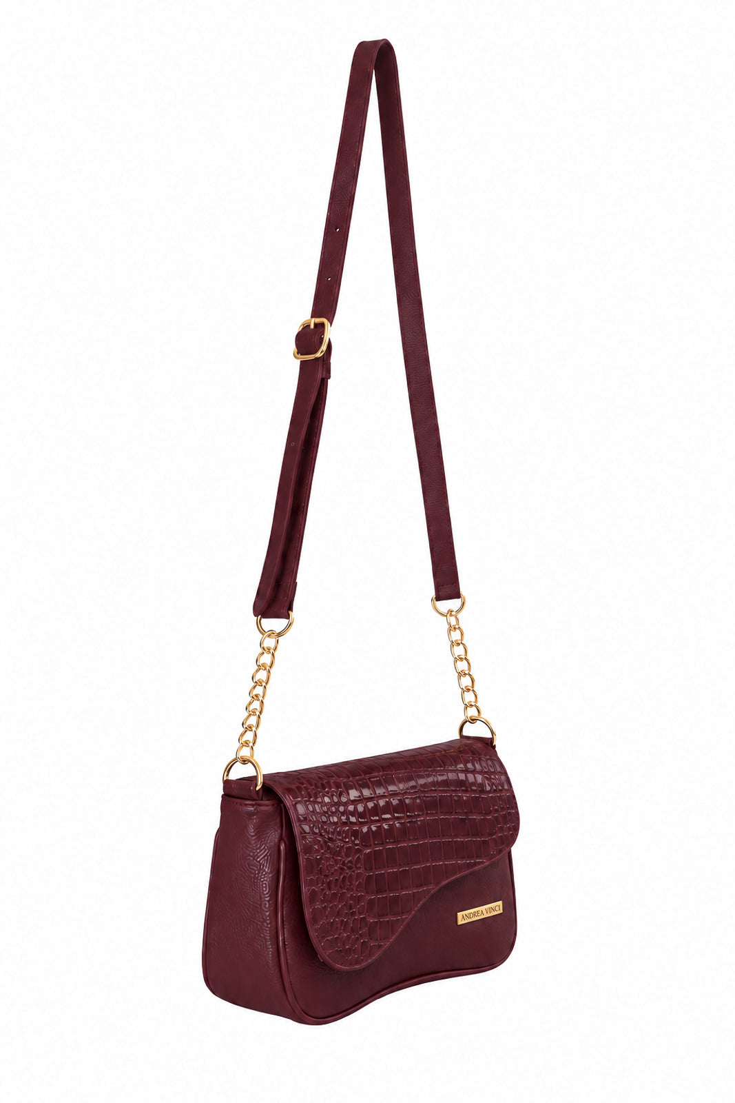Bolsa transversal de couro croco com tampa e corrente Olga