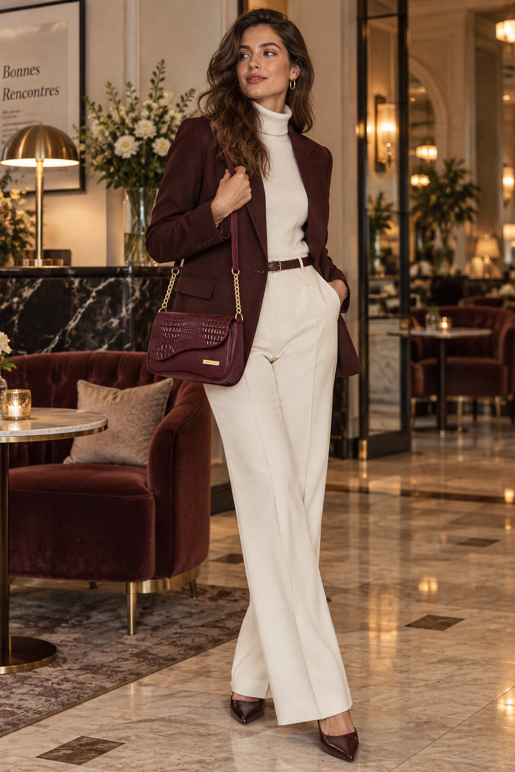 Bolsa transversal de couro croco com tampa e corrente Olga
