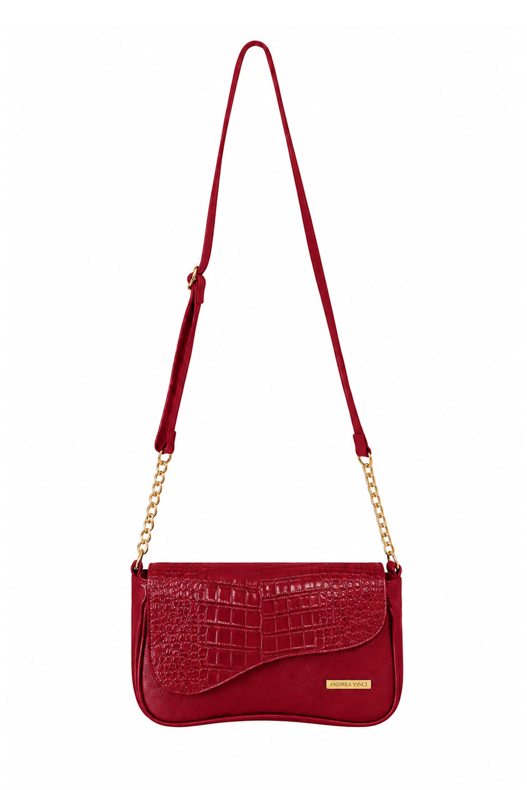 Bolsa transversal de couro croco com tampa e corrente Olga na cor vermelho — Enluaze