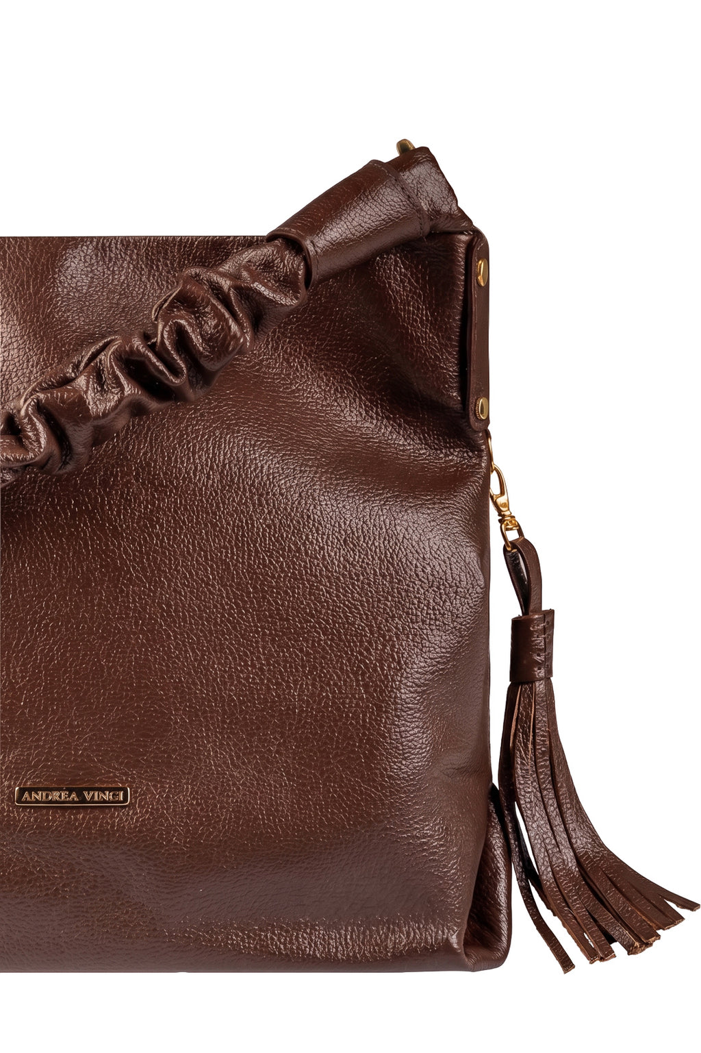 Bolsa de ombro em couro liso alça franzida Brenda