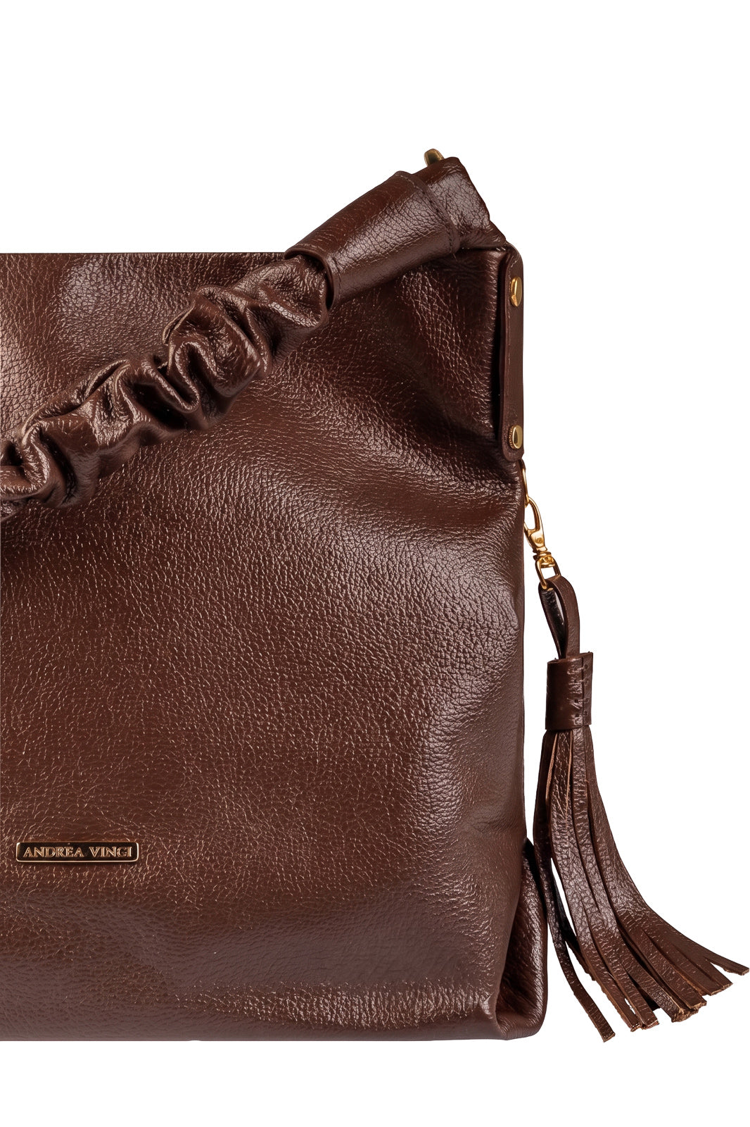 Bolsa de ombro em couro liso alça franzida Brenda