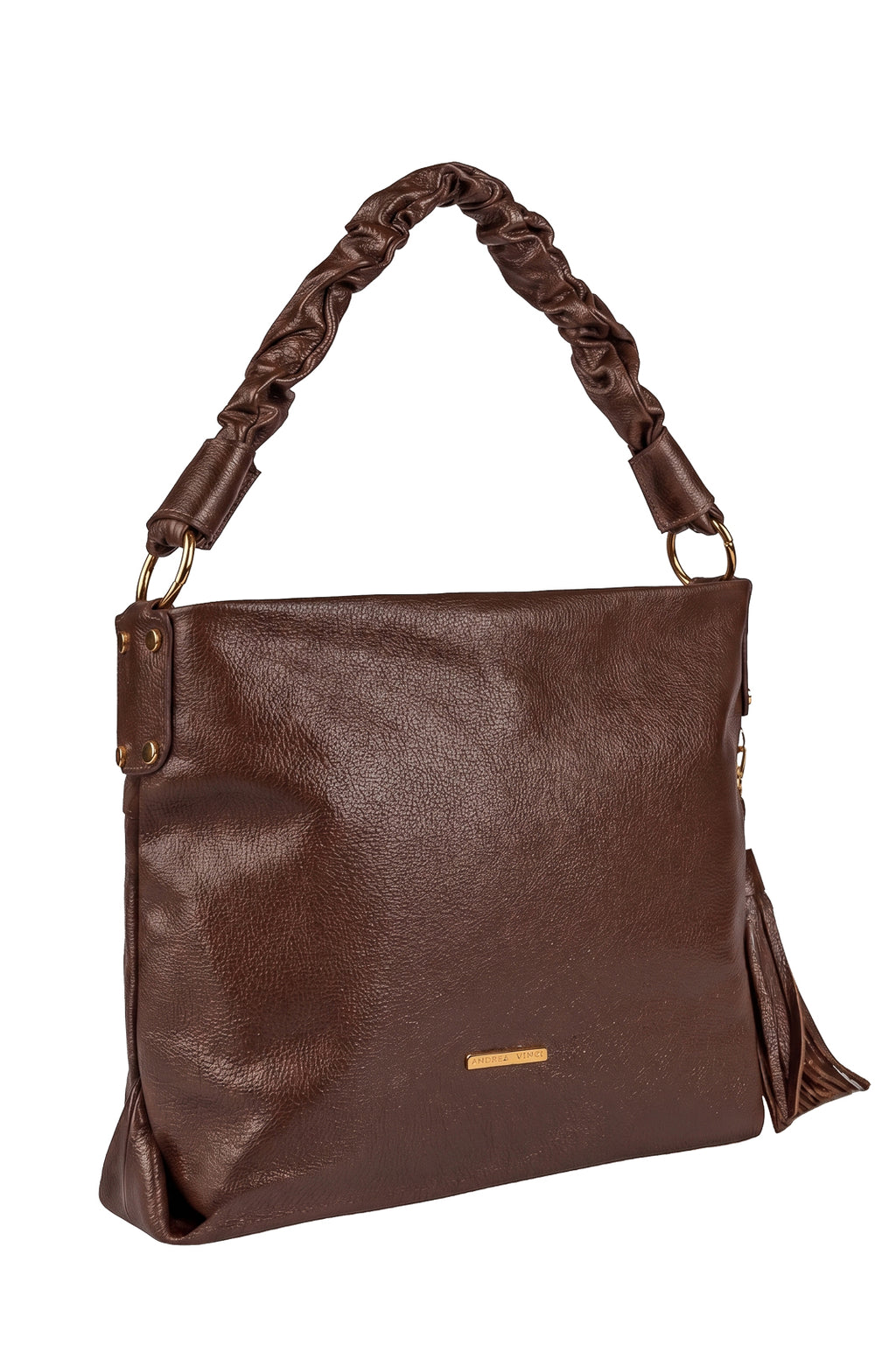 Bolsa de ombro em couro liso alça franzida Brenda