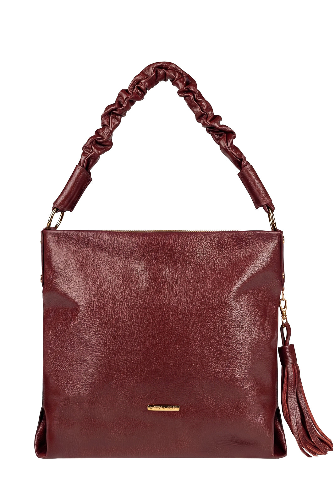 Bolsa de ombro em couro liso alça franzida Brenda