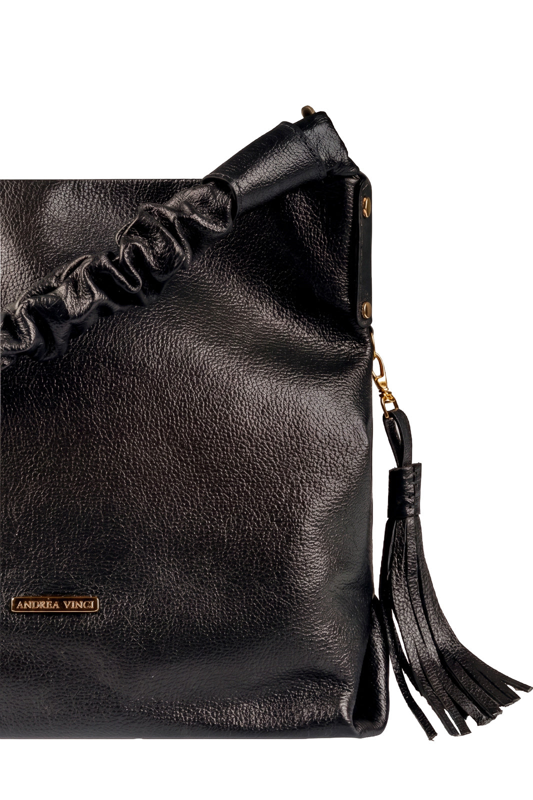 Bolsa de ombro em couro liso alça franzida Brenda