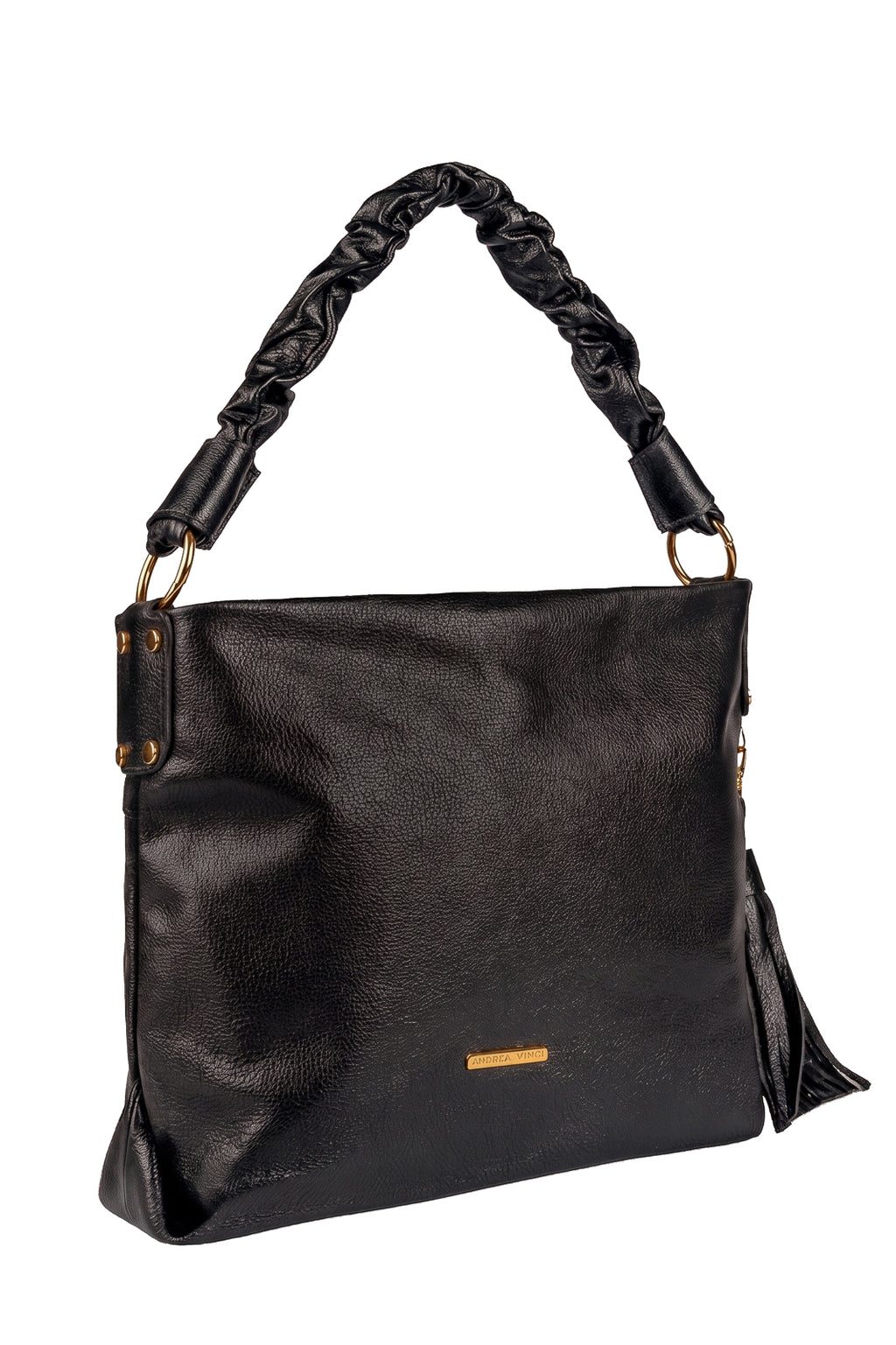 Bolsa de ombro em couro liso alça franzida Brenda