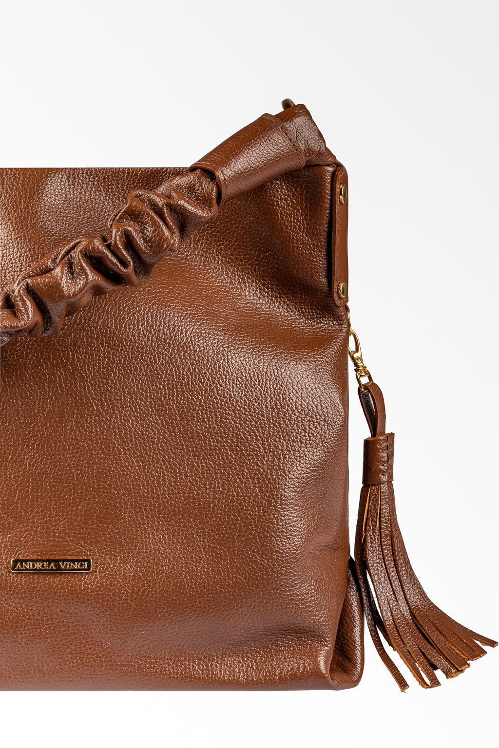 Bolsa de ombro em couro liso alça franzida Brenda