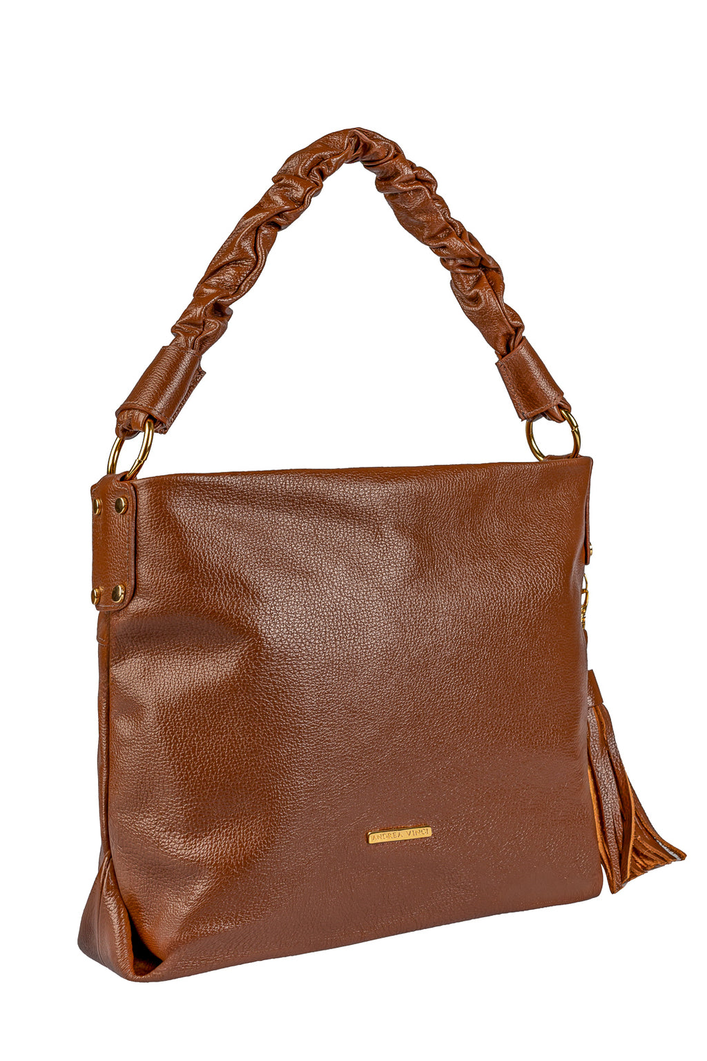 Bolsa de ombro em couro liso alça franzida Brenda
