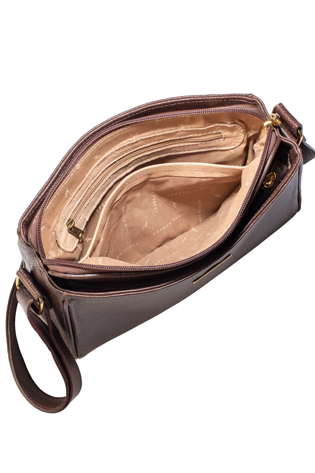 Bolsa transversal de couro liso com divisórias Marta