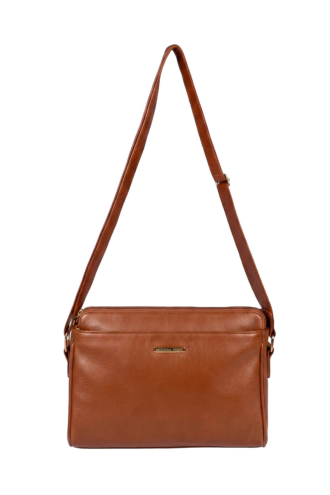 Bolsa transversal de couro liso com divisórias Marta