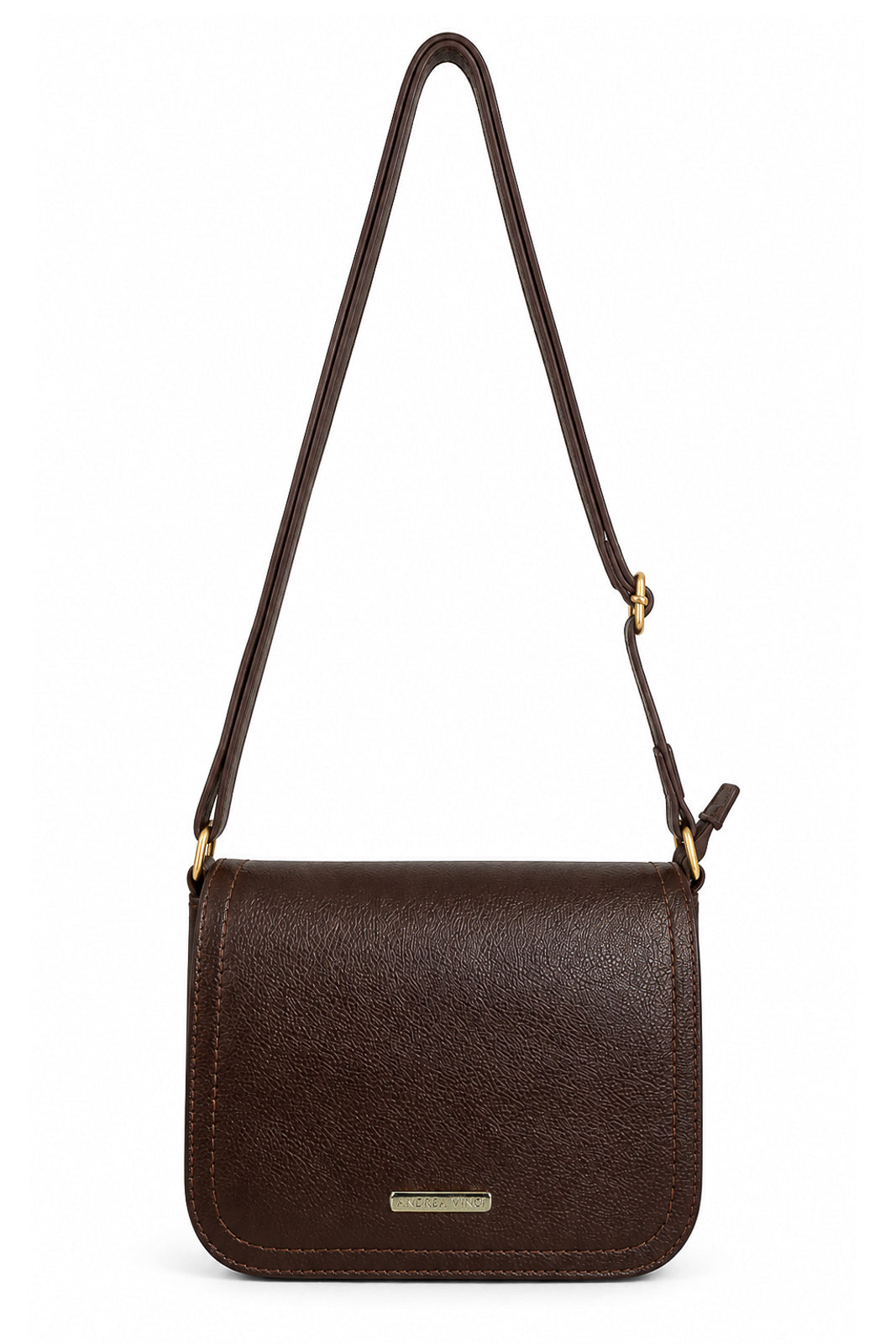 Bolsa transversal de couro liso com tampa Julia na cor café — Enluaze
