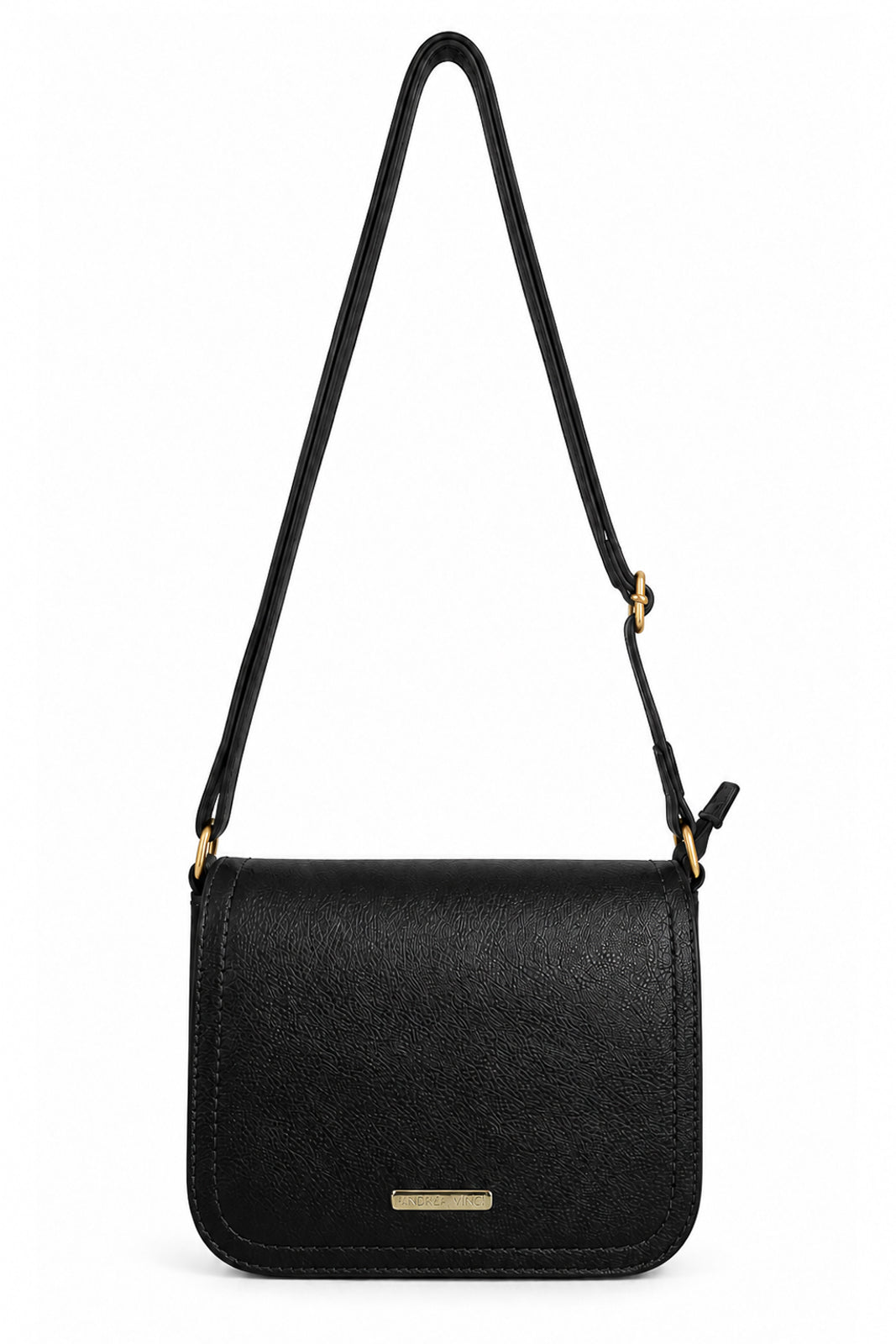 Bolsa transversal de couro liso com tampa Julia na cor preto — Enluaze