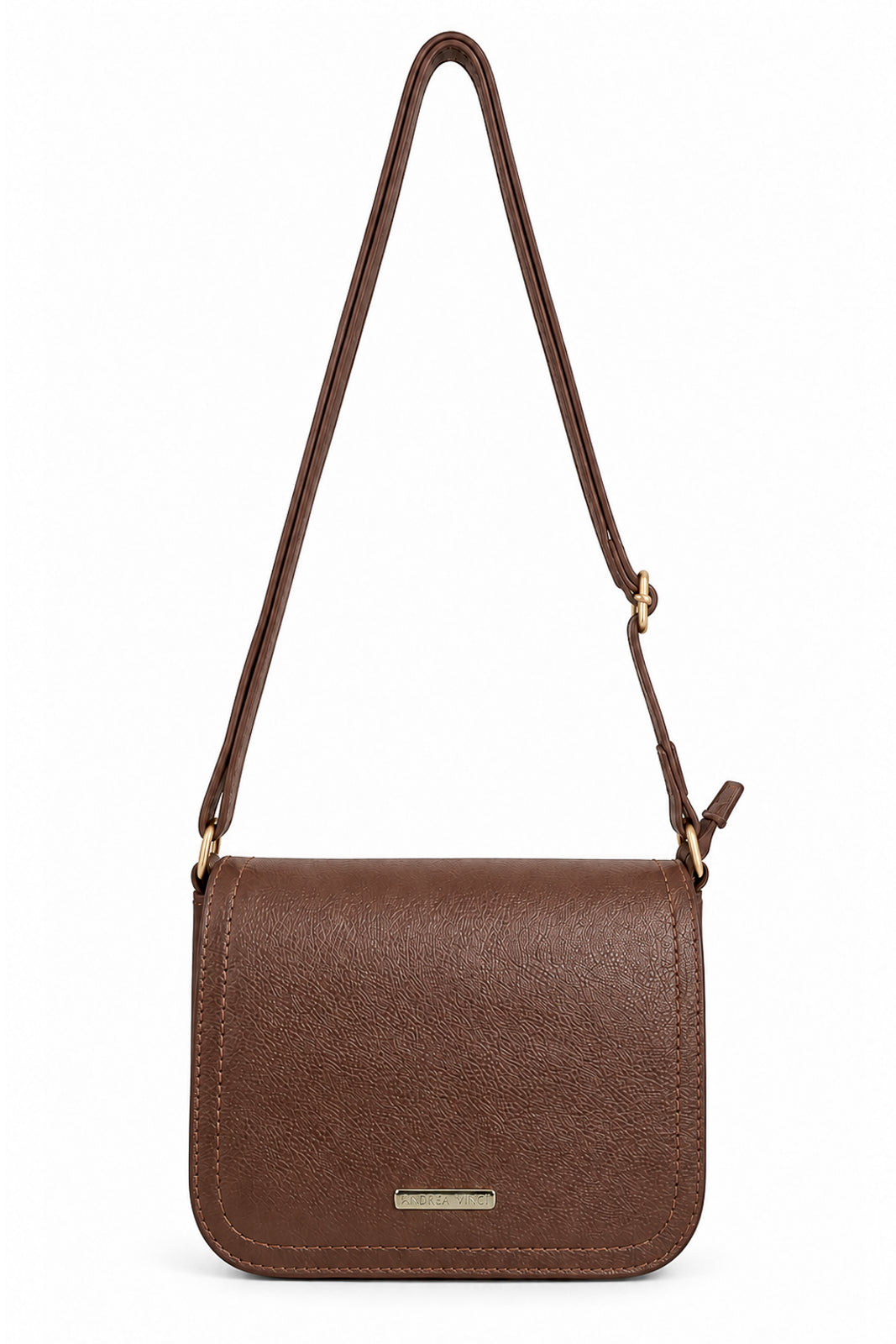 Bolsa transversal de couro liso com tampa Julia na cor whisky — Enluaze