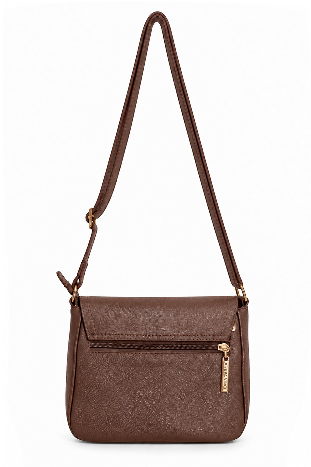 Bolsa transversal de couro liso com tampa Julia na cor whisky — Enluaze, foto 5
