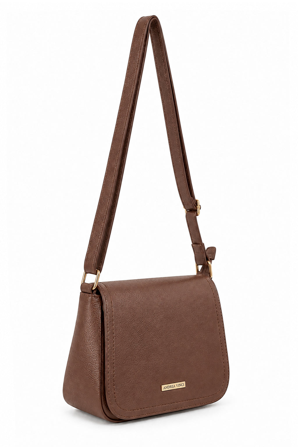 Bolsa transversal de couro liso com tampa Julia na cor whisky — Enluaze, foto 6
