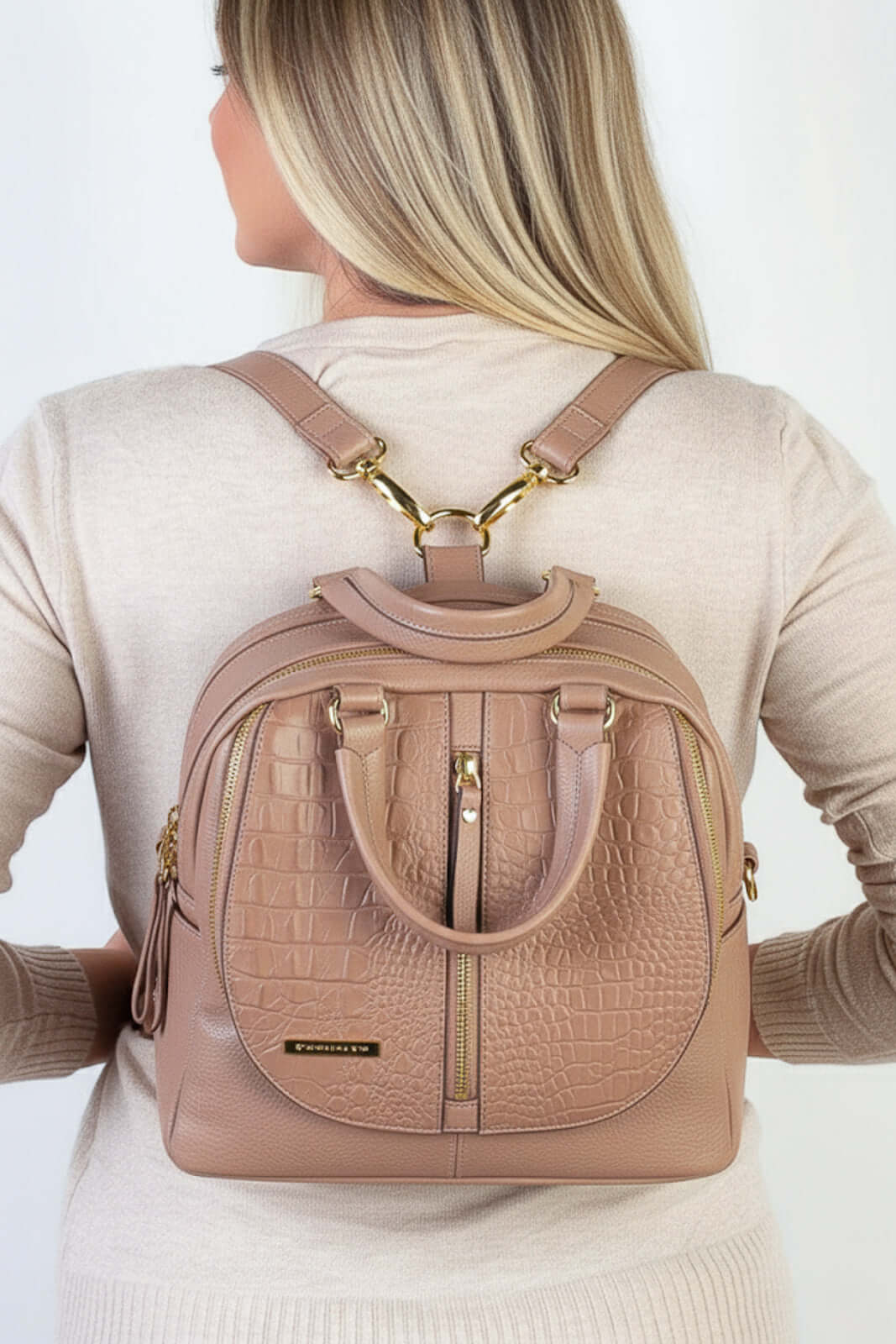 Bolsa mochila 2 em 1 em couro croco Marina - Enluaze