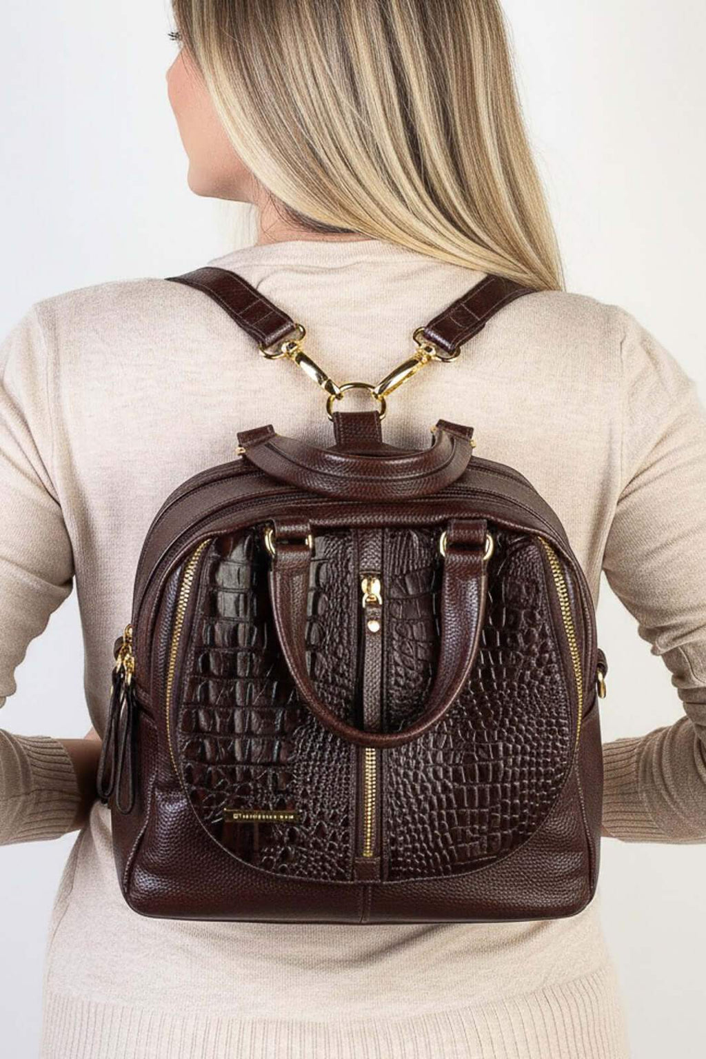 Bolsa mochila 2 em 1 em couro croco Marina - Enluaze