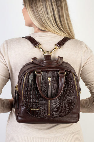 Bolsa mochila de couro croco 3 em 1 Marina