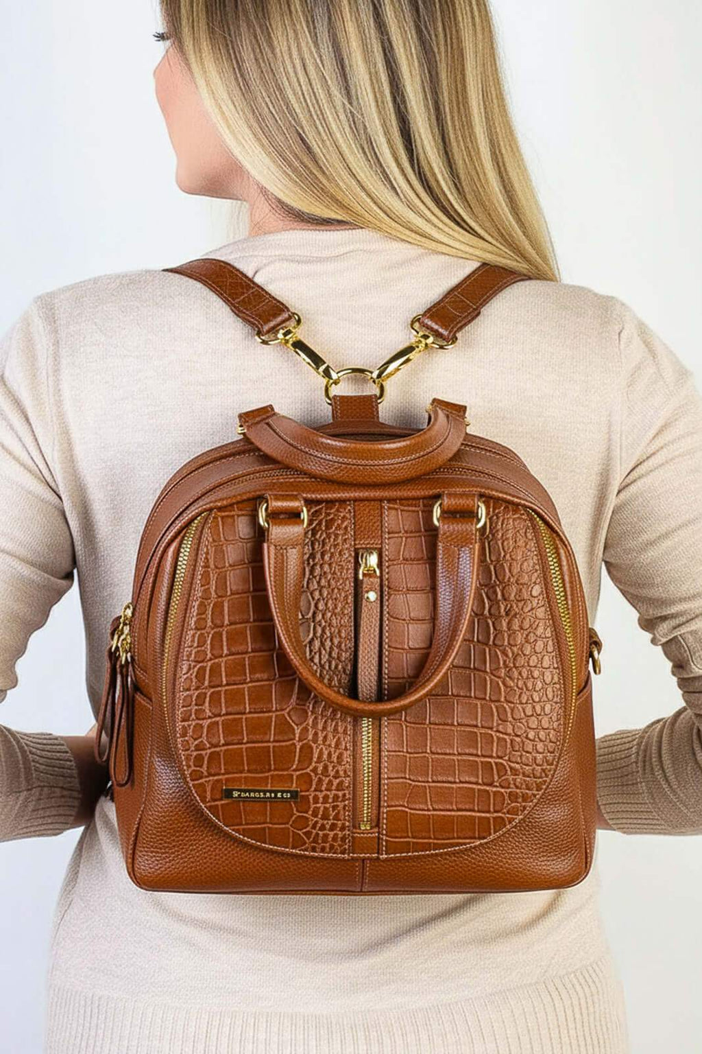 Bolsa mochila 2 em 1 em couro croco Marina - Enluaze