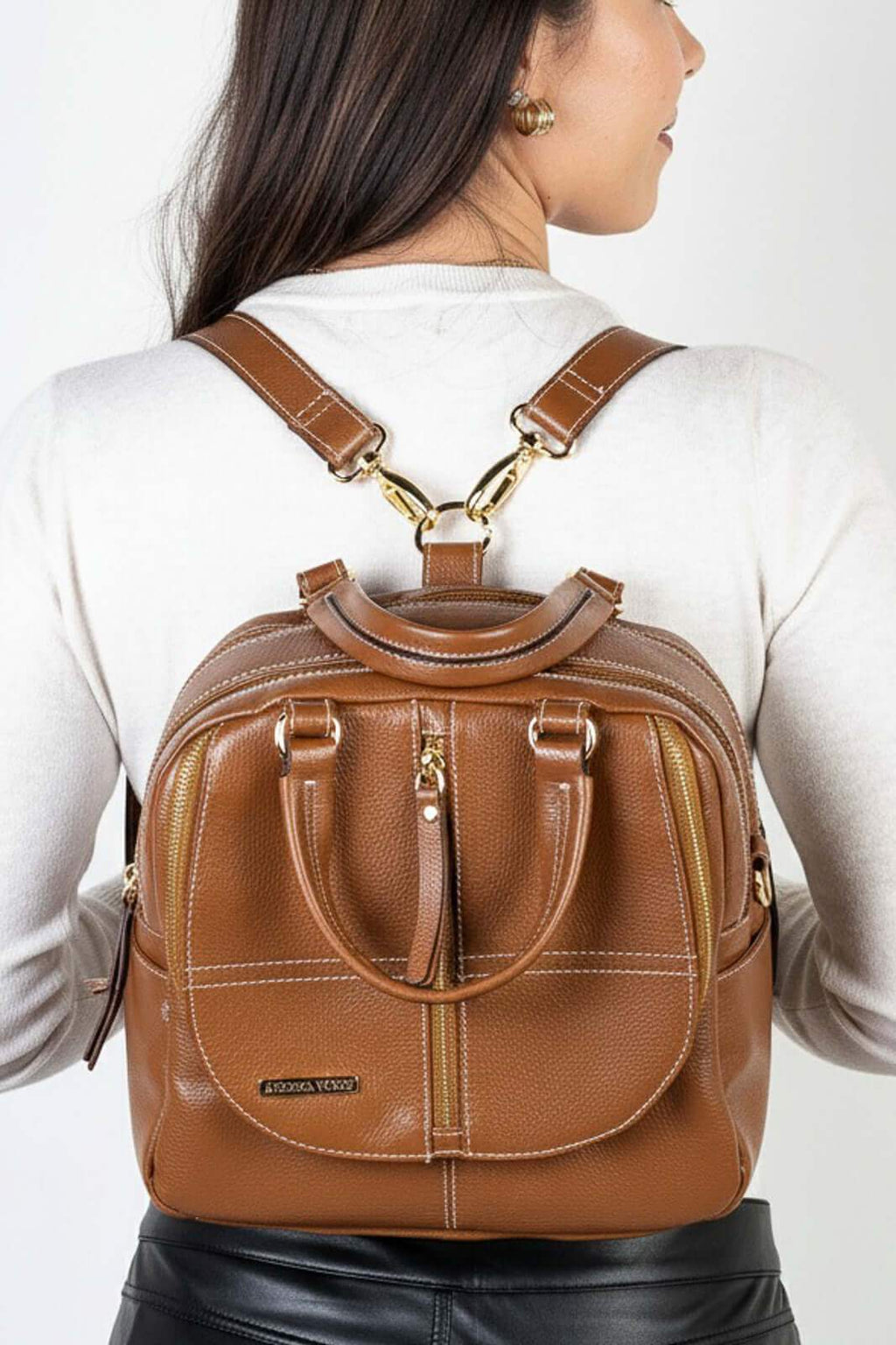 Bolsa mochila 2 em 1 em couro liso Marina - Enluaze