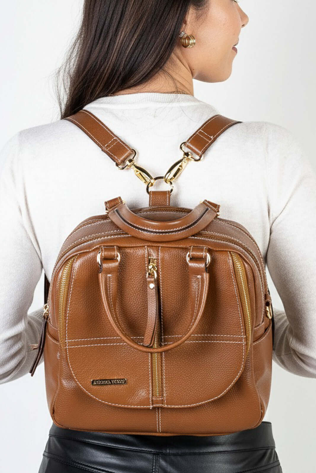 Bolsa mochila 2 em 1 em couro liso Marina - Enluaze