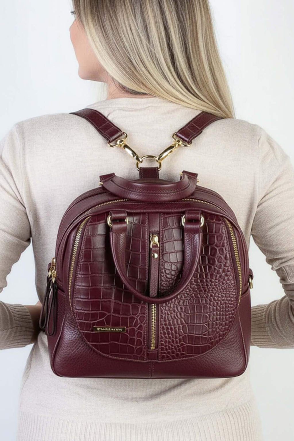 Bolsa mochila 2 em 1 em couro croco Marina - Enluaze